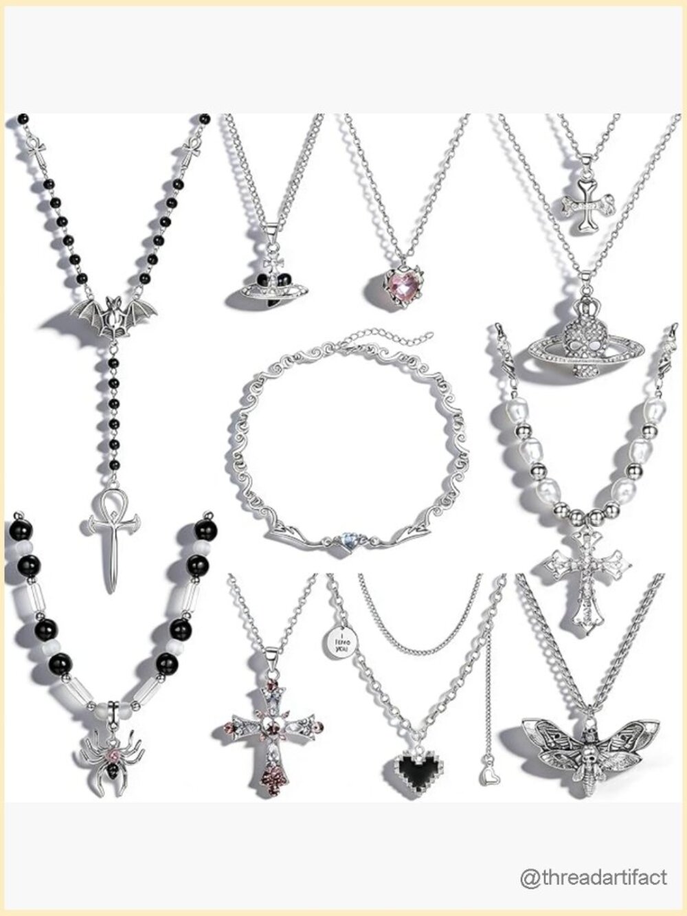 Gothic Necklace Set - 11 Pcs Punk Grunge Pendants Layer Choker